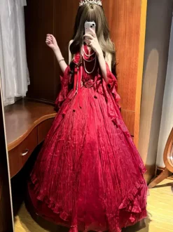 Fairy Lolita Dresses Dark Red Halter Sash Tea Party Lolita Prom Dress