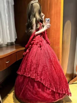 Fairy Lolita Dresses Dark Red Halter Sash Tea Party Lolita Prom Dress