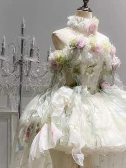 Fairy Lolita Dresses Lolita White Flower Applique Bows Ruffles Sweet Lolita Dress