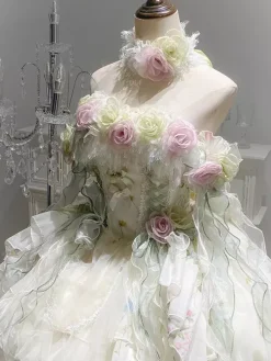 Fairy Lolita Dresses Lolita White Flower Applique Bows Ruffles Sweet Lolita Dress