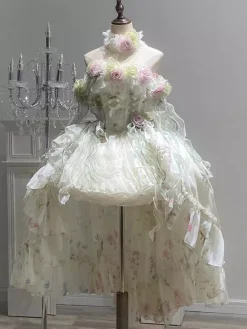 Fairy Lolita Dresses Lolita White Flower Applique Bows Ruffles Sweet Lolita Dress