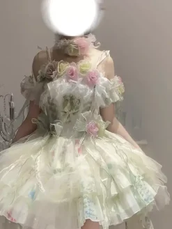 Fairy Lolita Dresses Lolita White Flower Applique Bows Ruffles Sweet Lolita Dress