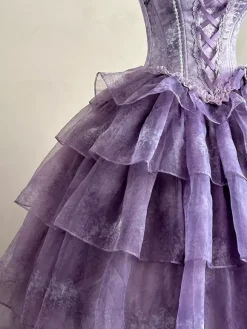 Fairy Lolita Dresses Purple Black Ruffles Corset Lace Bow Bandage Lolita Dress