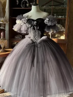 Fairy Lolita Dresses Sweetheart Neckline Short Sleeves Net Flower Sweet Lolita Tea Party Dress