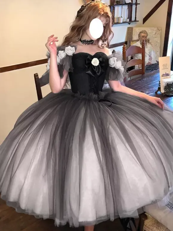 Fairy Lolita Dresses Sweetheart Neckline Short Sleeves Net Flower Sweet Lolita Tea Party Dress