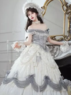 Fairy Lolita Dresses White Ruffles Off The Shoulder Floor Length Lolita Tea Party Prom Dress