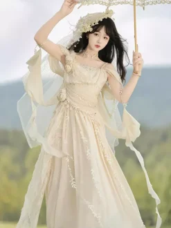 Fairy Lolita Dresses White Flower Lolita Tea Party Prom Dress
