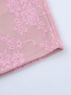 Fairycore Lace Bodycon Mini Dress For Women - Pink Bell Sleeve Slim Fit - Spring Romantic Date Night 2026