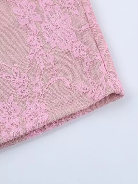 Fairycore Lace Bodycon Mini Dress For Women - Pink Bell Sleeve Slim Fit - Spring Romantic Date Night 2026