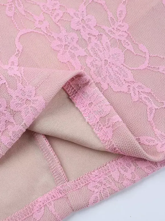 Fairycore Lace Bodycon Mini Dress For Women - Pink Bell Sleeve Slim Fit - Spring Romantic Date Night 2026
