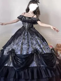 Fairy Lolita Dresses JSK Bows Ruched Ruffles Tulle Floral Print Slip Lolita Dress