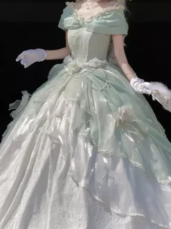 Fairy Lolita Dress Off The Shoulder Bow Lace Floor Length Lolita Dress