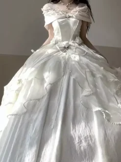 Fairy Lolita Dress Off The Shoulder Bow Lace Floor Length Lolita Dress