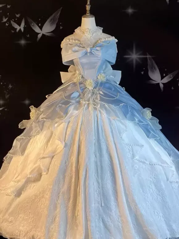 Fairy Lolita Dress Off The Shoulder Bow Lace Floor Length Lolita Dress