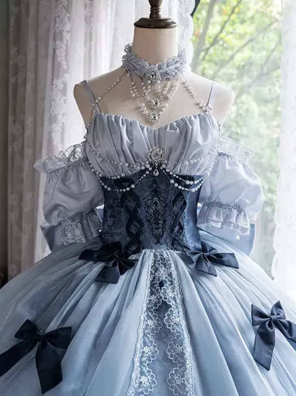 Fairy Lolita Dress Spaghetti Halter Corset Floor Length Lace Lolita Dress