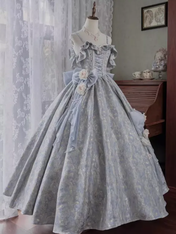 Fairy Lolita Dress Spaghetti Flower Classic Purple Ruffles Off The Shoulder Prom Lolita Dress