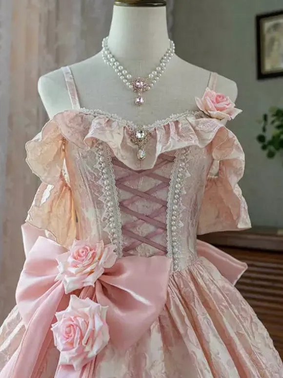 Fairy Lolita Dress Spaghetti Flower Classic Purple Ruffles Off The Shoulder Prom Lolita Dress