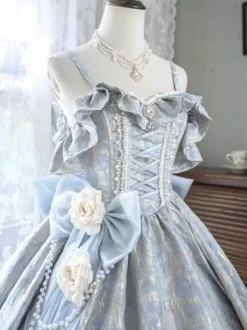 Fairy Lolita Dress Spaghetti Flower Classic Purple Ruffles Off The Shoulder Prom Lolita Dress