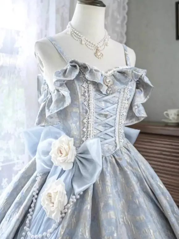Fairy Lolita Dress Spaghetti Flower Classic Purple Ruffles Off The Shoulder Prom Lolita Dress