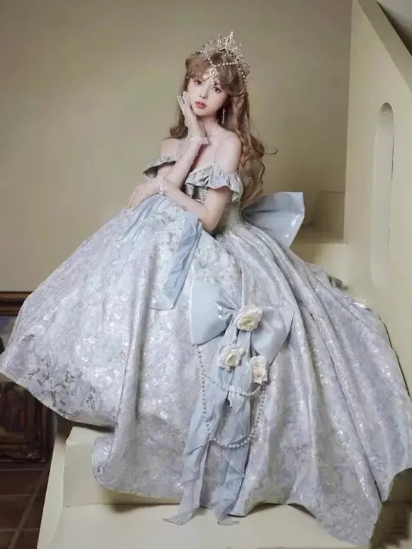 Fairy Lolita Dress Spaghetti Flower Classic Purple Ruffles Off The Shoulder Prom Lolita Dress