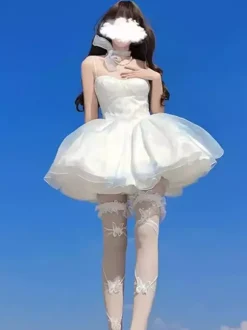 Fairy Lolita Short Dresses Light Sky Blue Ruffles With Train Lolita Dress
