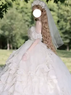 Fairy Sweet Lolita Dress Sleeveless Ruffles Sweet Dress Champagne Off-the-shoulder Wedding Lolita Gown