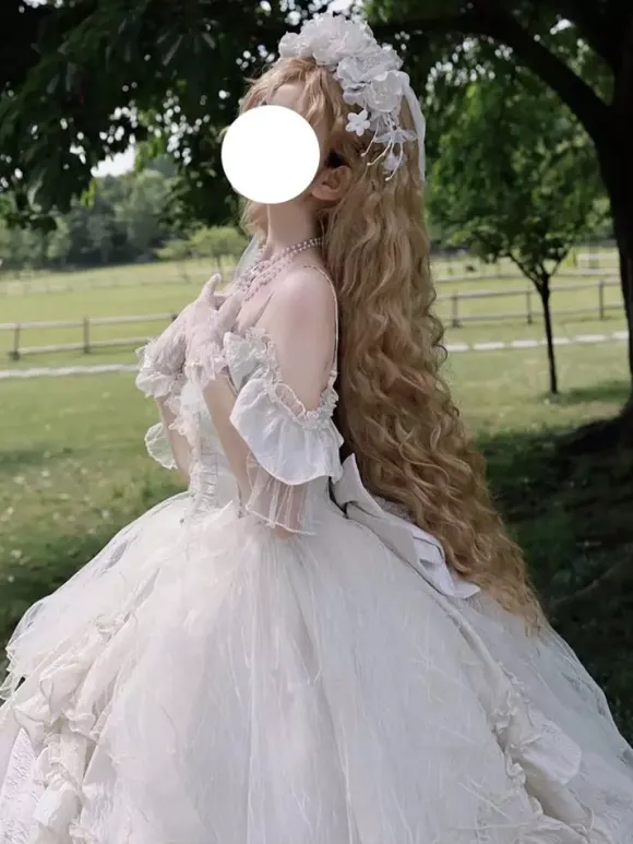 Fairy Sweet Lolita Dress Sleeveless Ruffles Sweet Dress Champagne Off-the-shoulder Wedding Lolita Gown