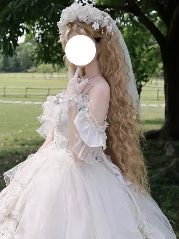 Fairy Sweet Lolita Dress Sleeveless Ruffles Sweet Dress Champagne Off-the-shoulder Wedding Lolita Gown