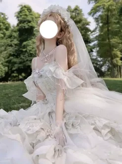 Fairy Sweet Lolita Dress Sleeveless Ruffles Sweet Dress Champagne Off-the-shoulder Wedding Lolita Gown