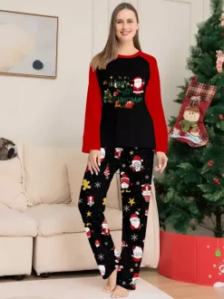 Family Matching Christmas Pajamas Santa Claus Print Sleepwear For Women 2026