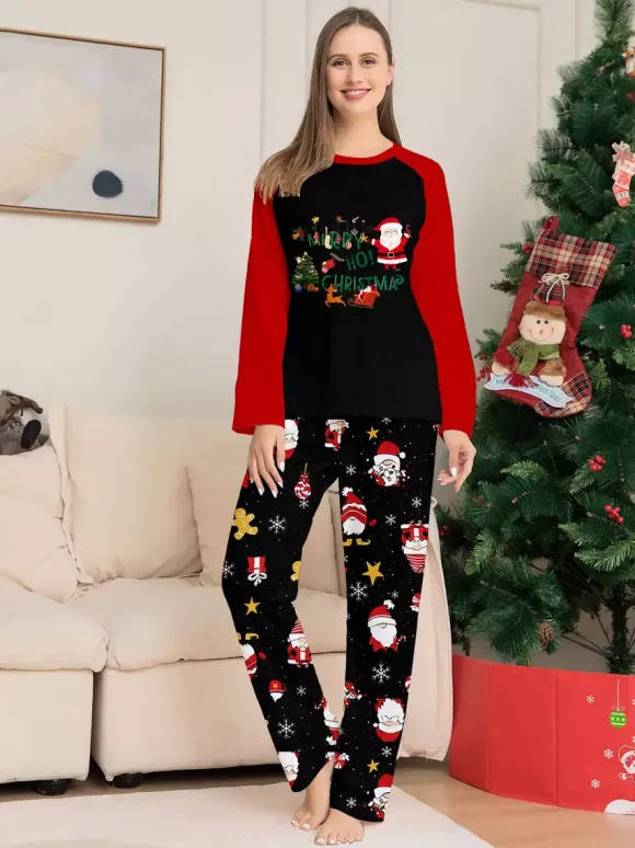 Family Matching Christmas Pajamas Santa Claus Print Sleepwear For Women 2026