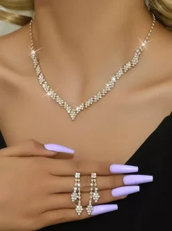 Fashion Wedding Jewelry Set Chic Diamond Pierced Metal