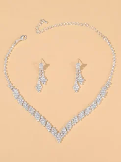 Fashion Wedding Jewelry Set Chic Diamond Pierced Metal