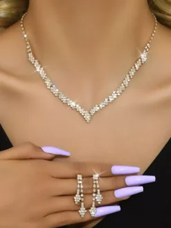 Fashion Wedding Jewelry Set Chic Diamond Pierced Metal