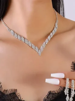 Fashion Wedding Jewelry Set Chic Diamond Pierced Metal