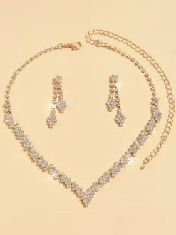 Fashion Wedding Jewelry Set Chic Diamond Pierced Metal
