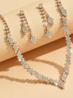Fashion Wedding Jewelry Set Chic Diamond Pierced Metal
