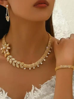 Fashion Wedding Jewelry Set Attractive Diamond Pierced Metal