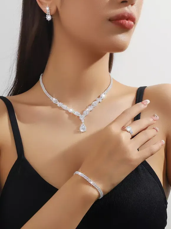 Fashion Wedding Jewelry Set Chic Metal Diamond
