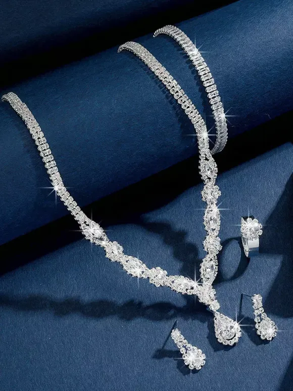 Fashion Wedding Jewelry Set Chic Metal Diamond