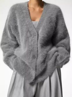 Faux Fur Cardigan khaki Long Sleeves V-Neck Oversized Spring Cozy Outerwear For Women 2026
