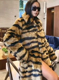Faux Fur Coat Tiger Print Winter Midi Eco-friendly Fur Coat For Women 2026