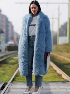 Faux Fur Coat With Notched Lapel Solid Color Eco-friendly Winter Long Jacket For Women 2026