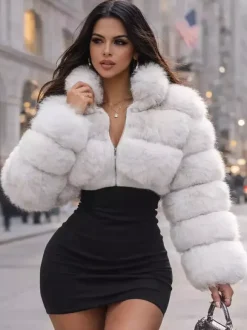 Faux Fur Coats Eco-friendly Winter Plush Cropped Jacket For Women 2026