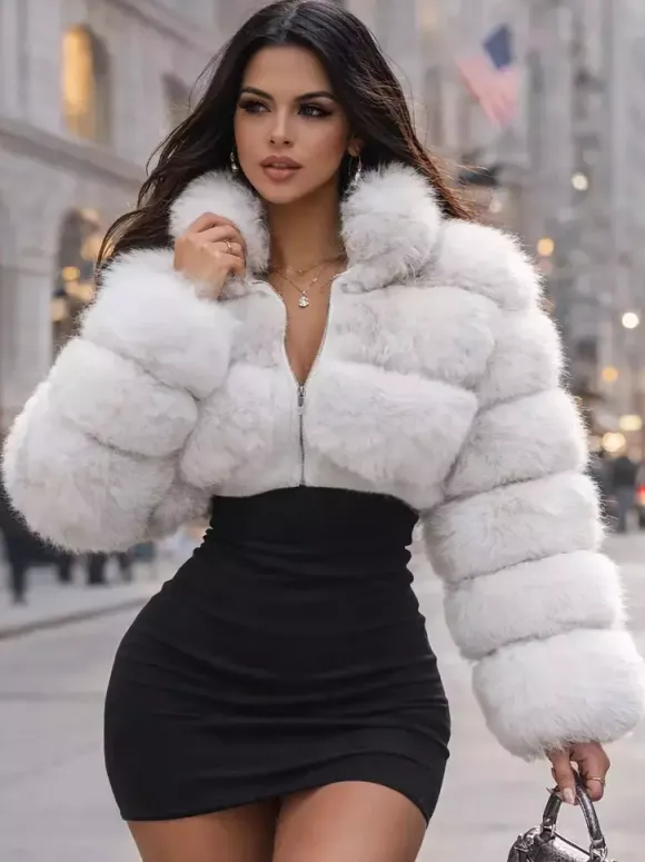 Faux Fur Coats Eco-friendly Winter Plush Cropped Jacket For Women 2026