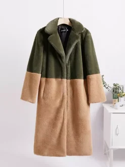 Faux Fur Coats For Women Two Tone Long Eco-friendly Fur Coat