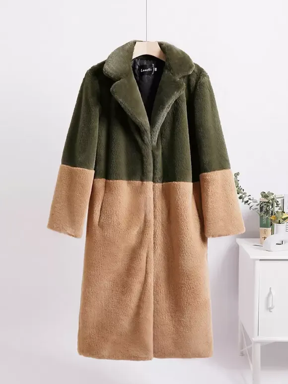 Faux Fur Coats For Women Two Tone Long Eco-friendly Fur Coat