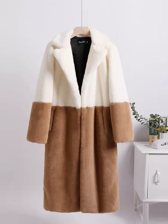 Faux Fur Coats For Women Two Tone Long Eco-friendly Fur Coat