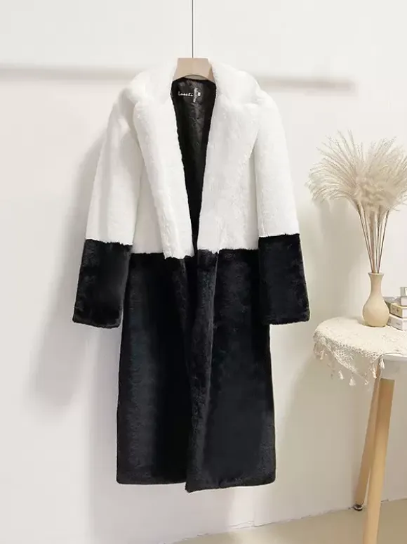 Faux Fur Coats For Women Two Tone Long Eco-friendly Fur Coat