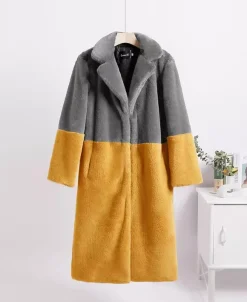 Faux Fur Coats For Women Two Tone Long Eco-friendly Fur Coat